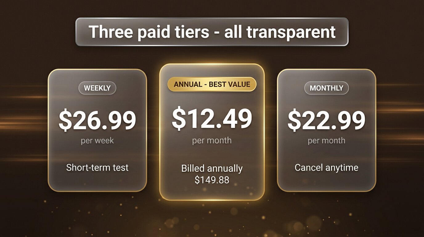 PeekViewer three paid tiers - weekly monthly annual