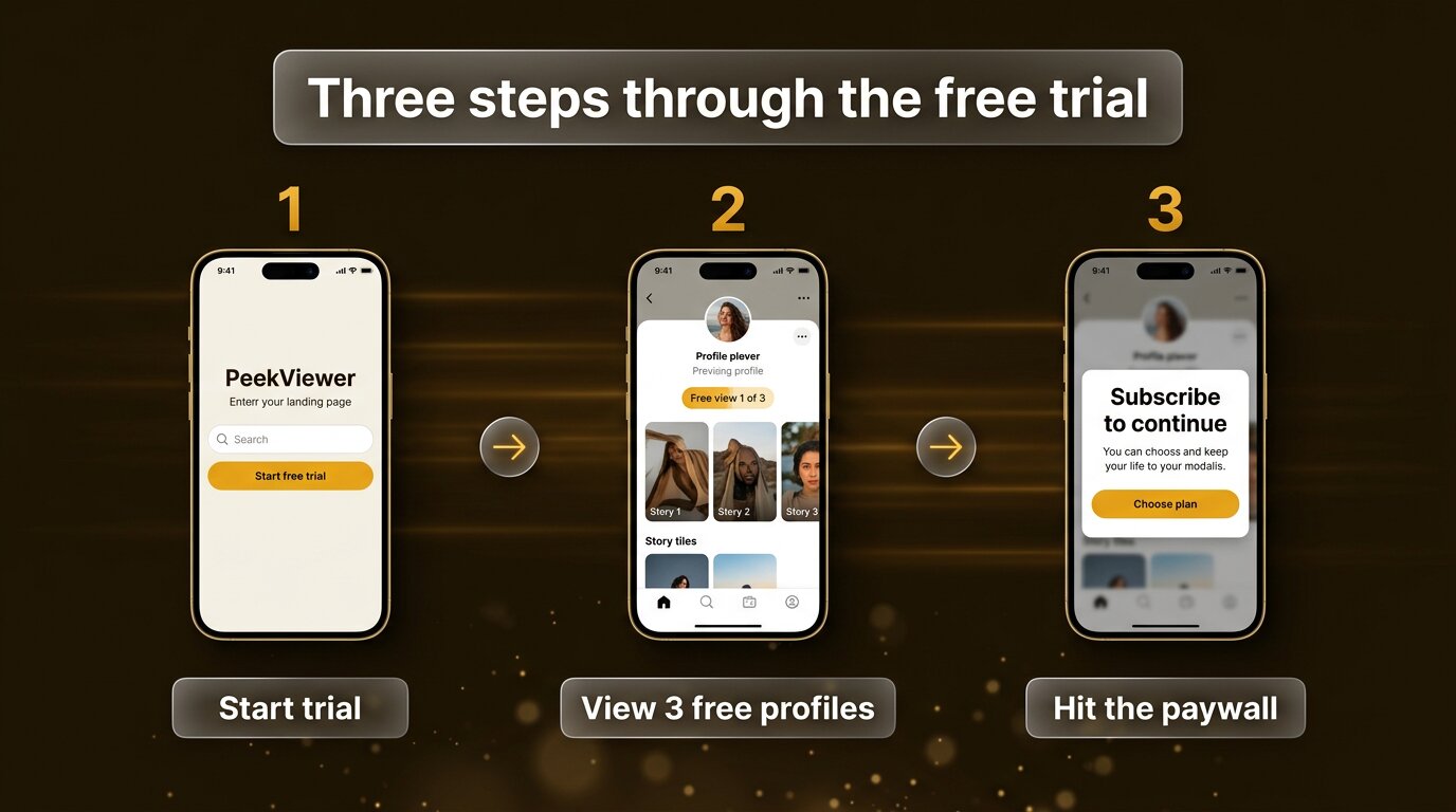 Three-step PeekViewer free trial flow