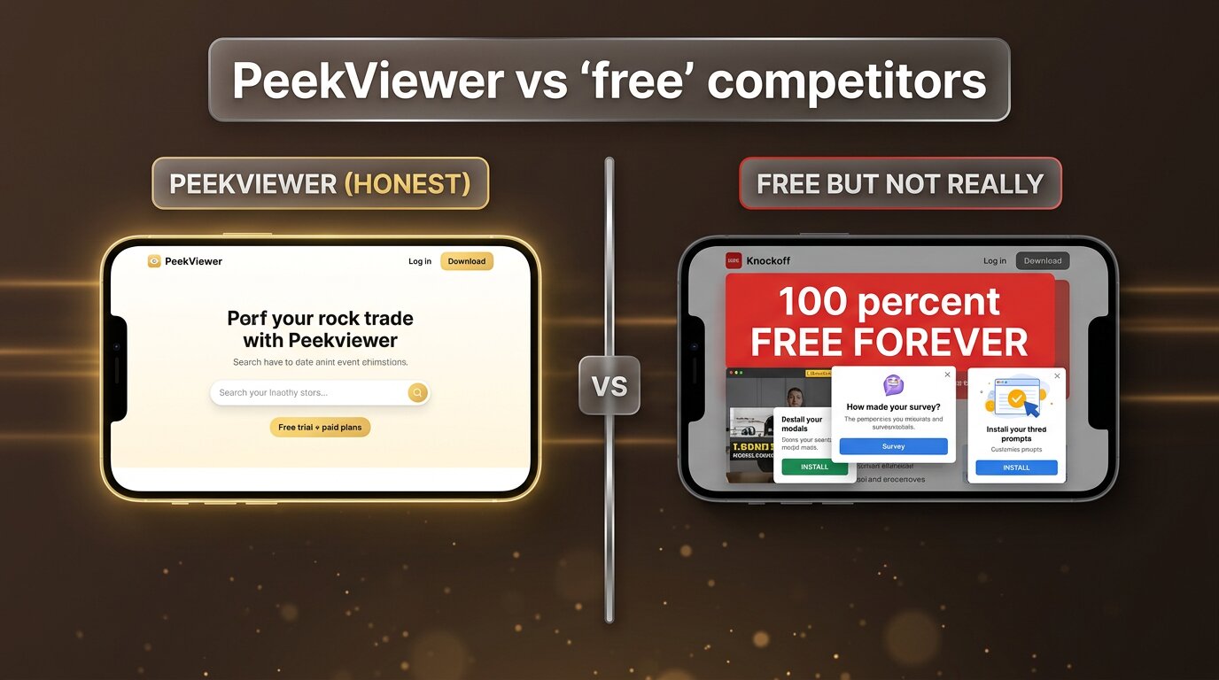 PeekViewer vs 'free' competitors covered in ads and popups
