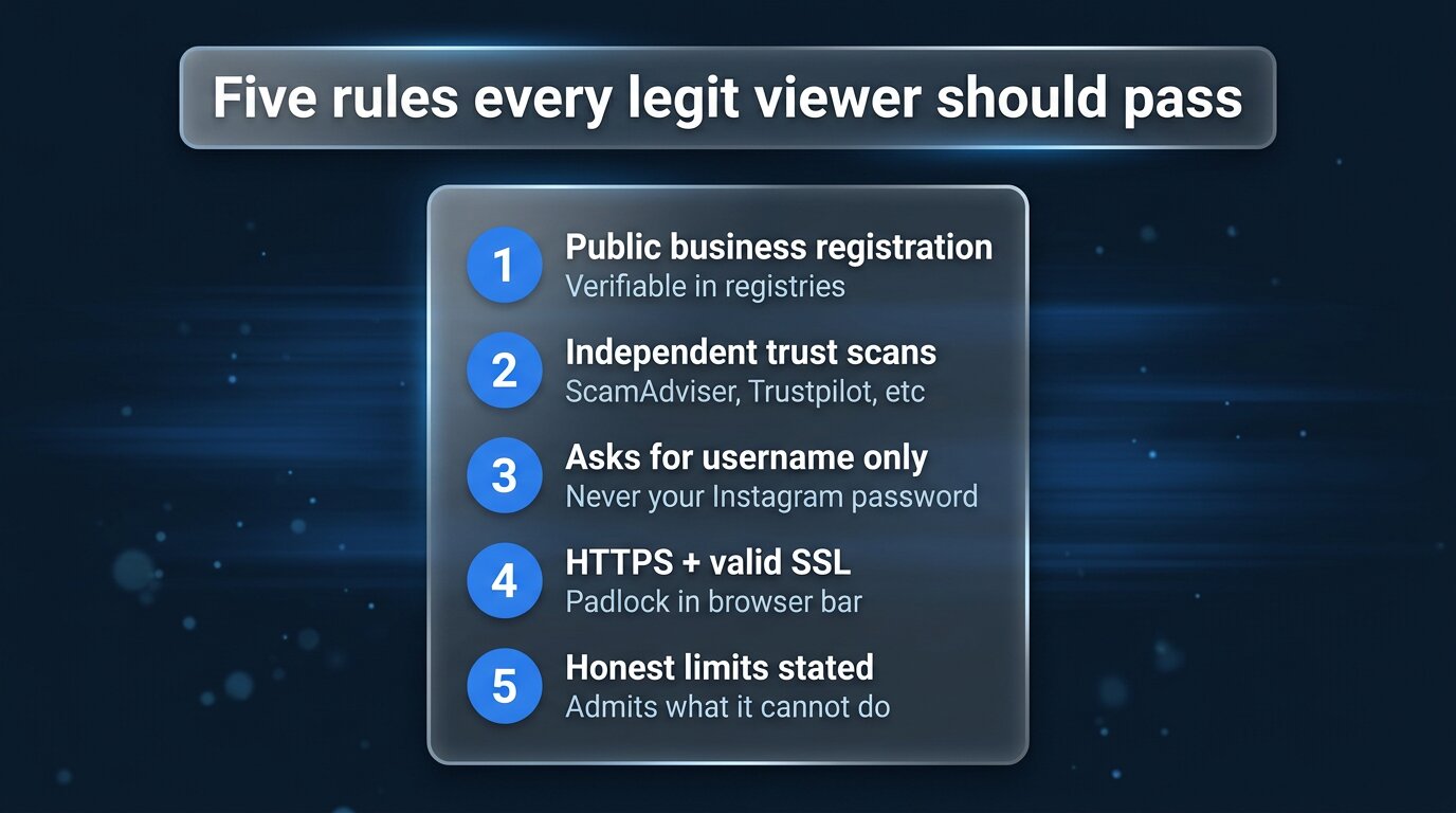 Five-rule legitimacy checklist for choosing an Instagram viewer