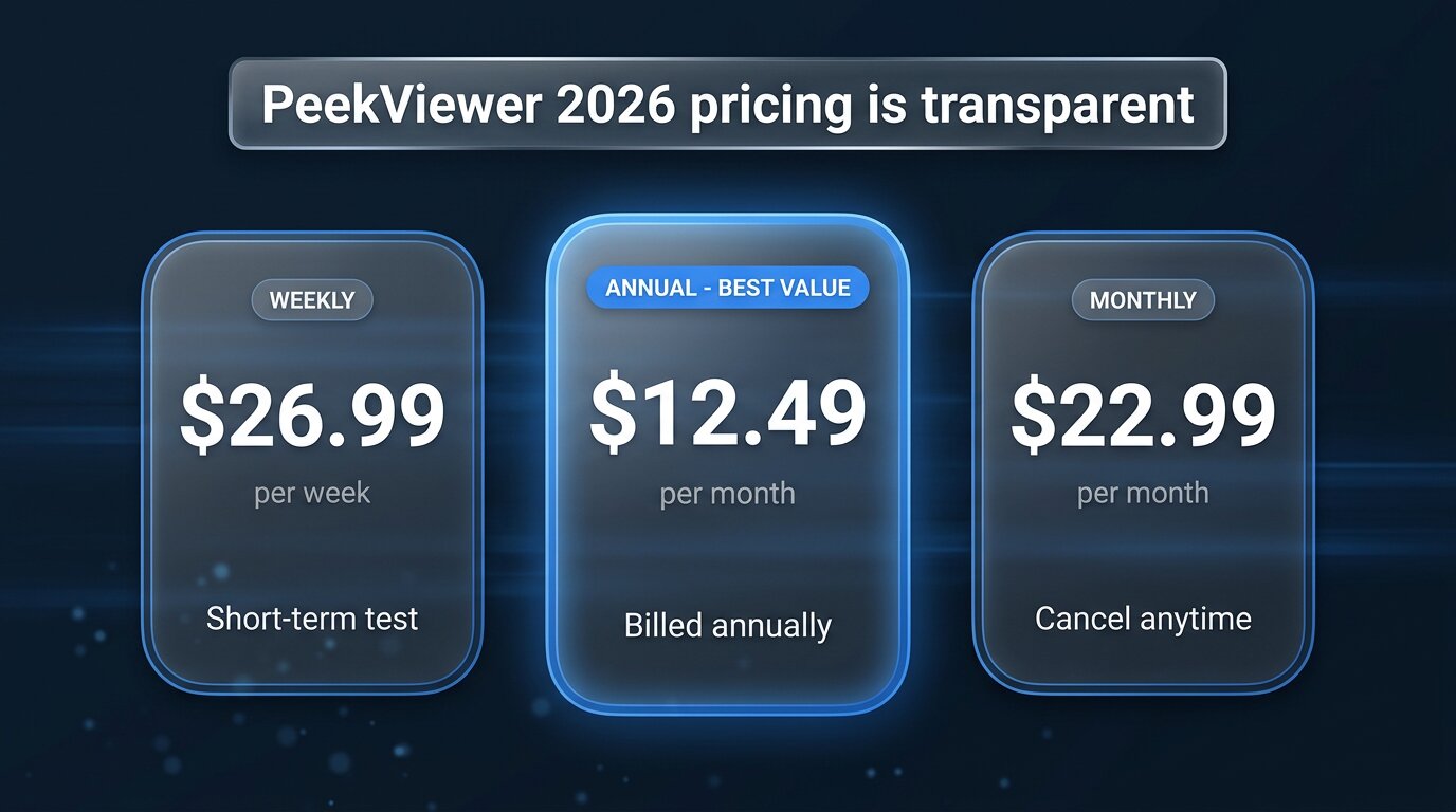 PeekViewer transparent 2026 pricing - weekly monthly annual