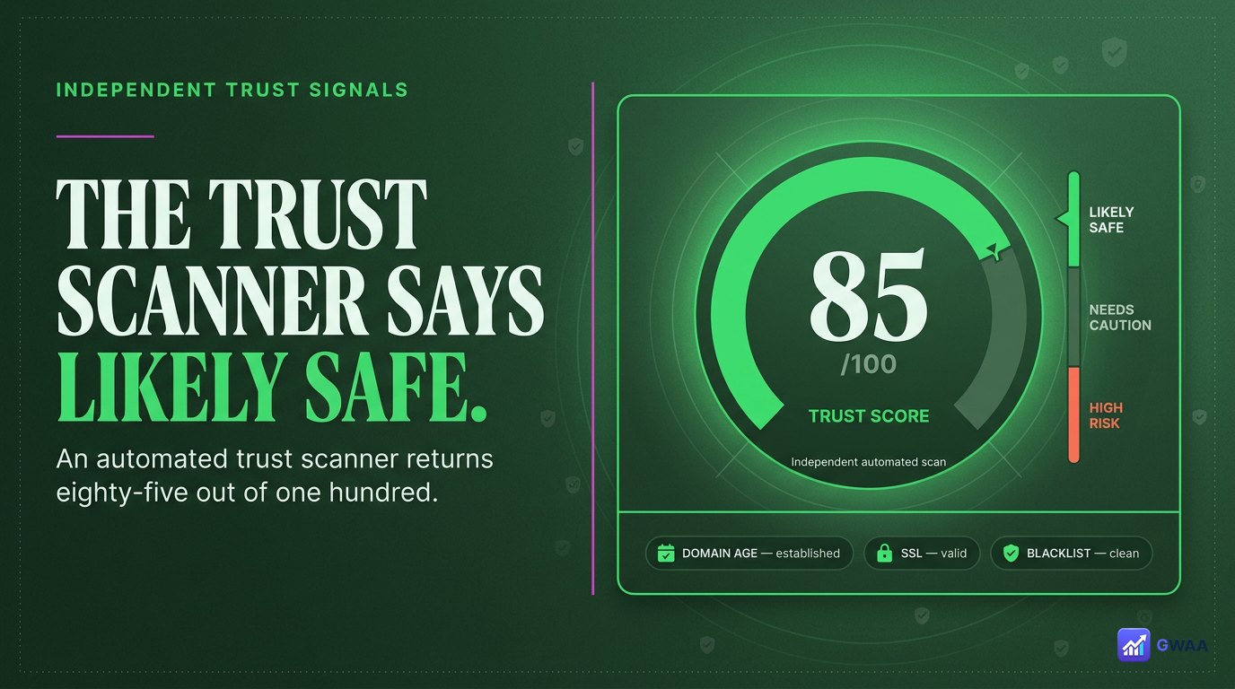 ScamAdviser PeekViewer score 85 out of 100 likely safe