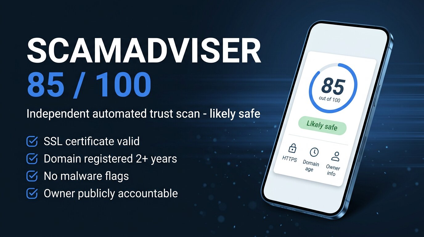ScamAdviser PeekViewer score 85 out of 100 likely safe
