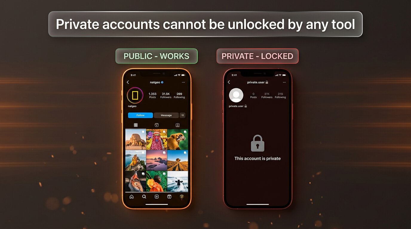 Public vs private Instagram accounts - PeekViewer cannot unlock private