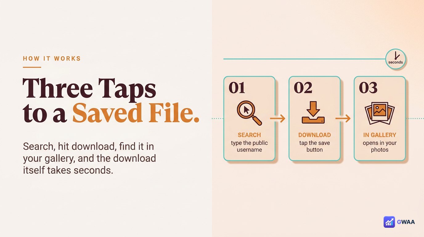 Three-step PeekViewer download flow from search to saved file