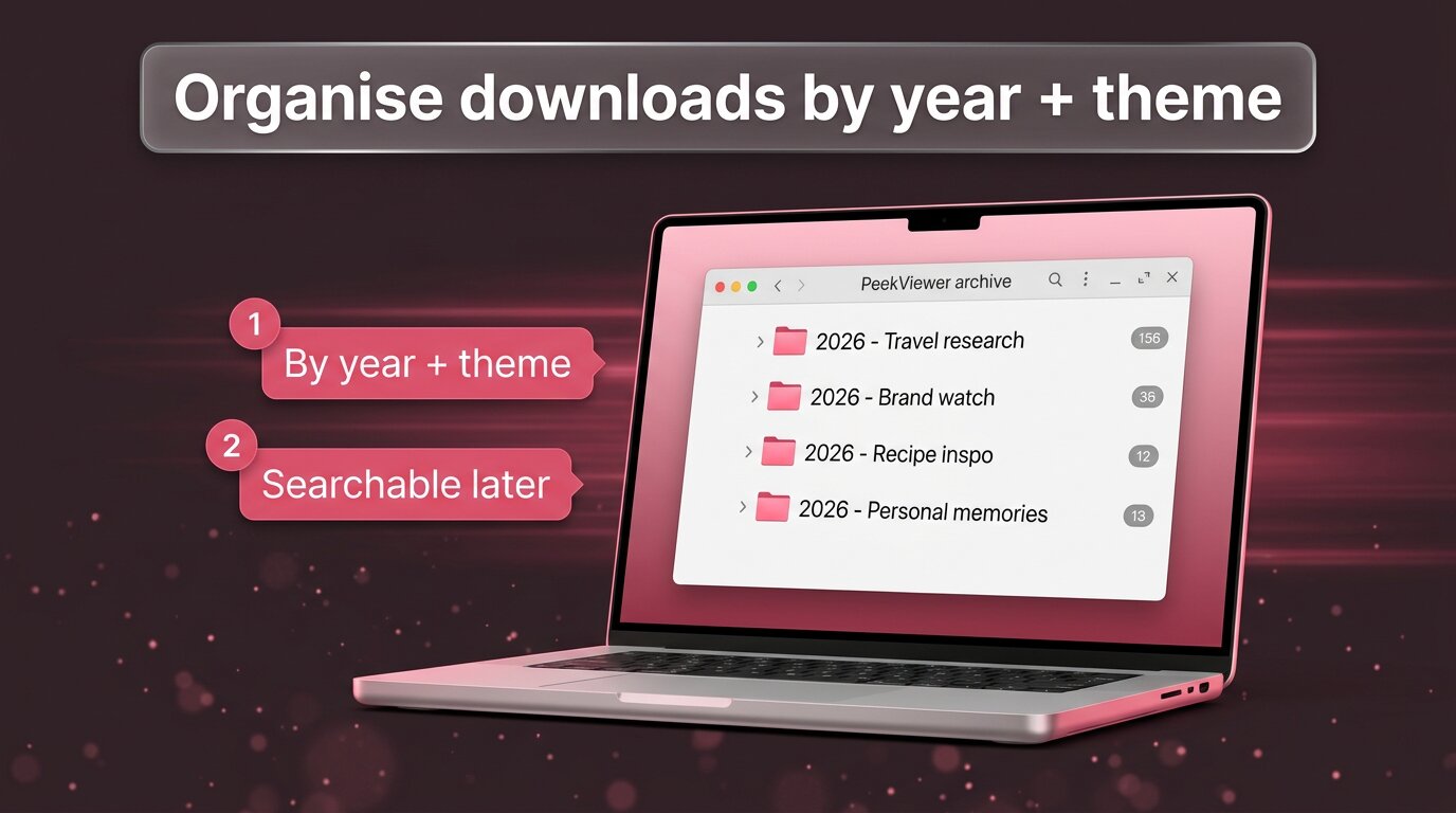 Organised archive of downloaded PeekViewer files by year and theme