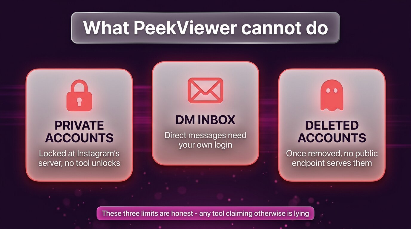 Three things PeekViewer cannot do - private accounts, DMs, deleted content