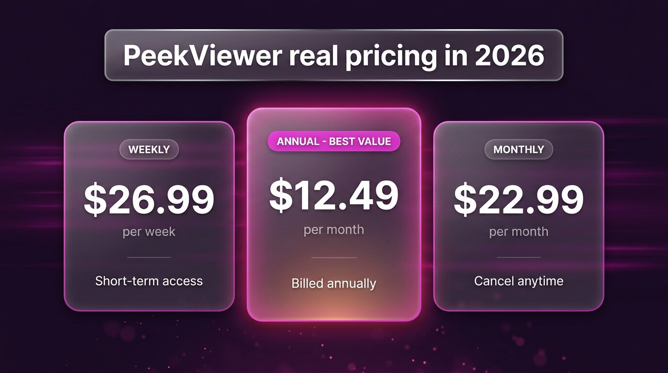 PeekViewer real pricing 2026 - weekly $26.99, monthly $22.99, annual $12.49