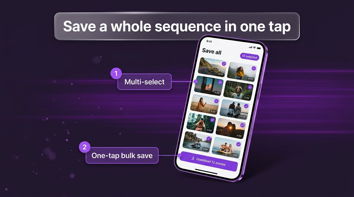 PeekViewer bulk save - multi-select stories and download in one tap
