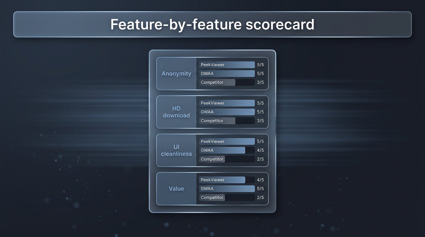 Feature by feature scorecard PeekViewer GWAA vs competitor