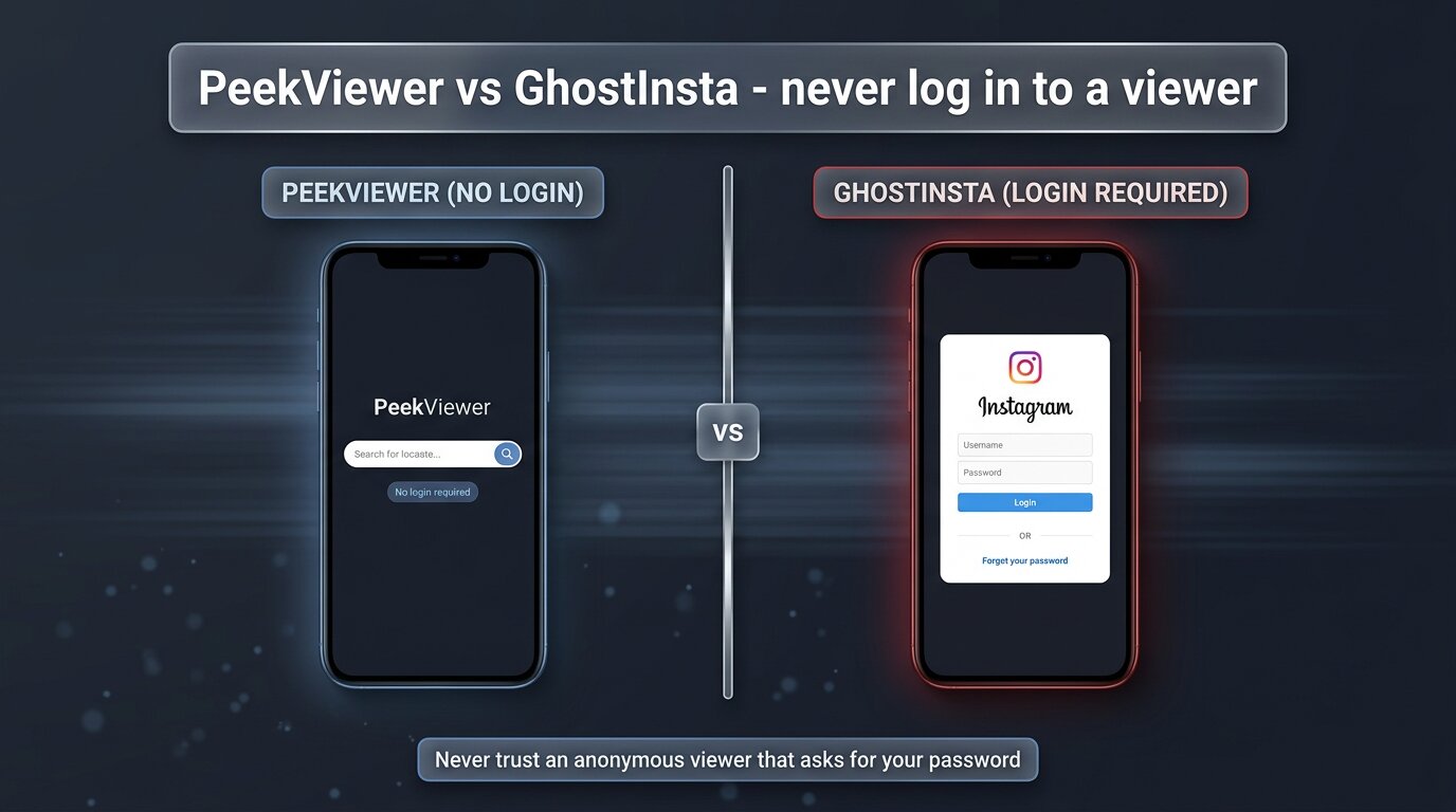 PeekViewer no login vs GhostInsta password-requesting