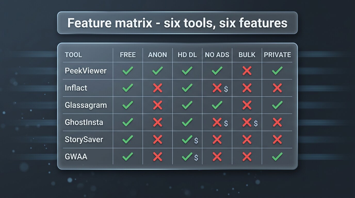 PeekViewer vs alternatives full feature matrix six tools six features