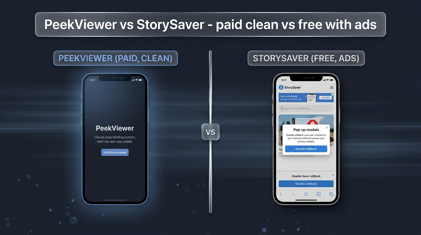 PeekViewer paid clean vs StorySaver free with ads