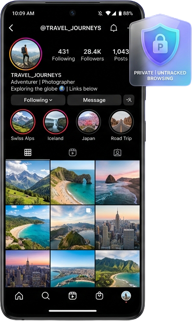 Instagram highlights viewer with gradient story-highlight rings