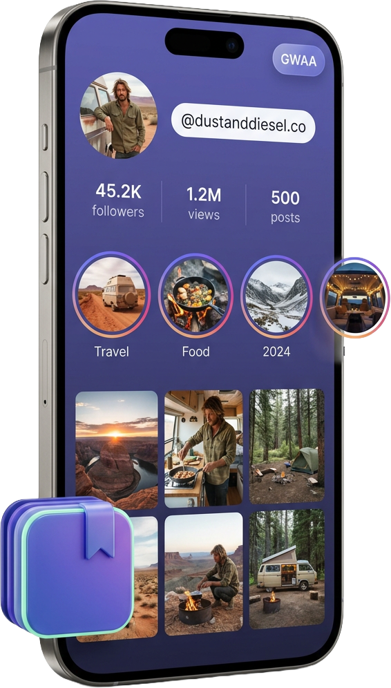 Instagram highlights viewer with gradient story-highlight rings